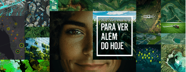 Abstract digital landscape with interconnected nodes and data visualizations representing geospatial intelligence and digital transformation in dark tones with green accent lighting